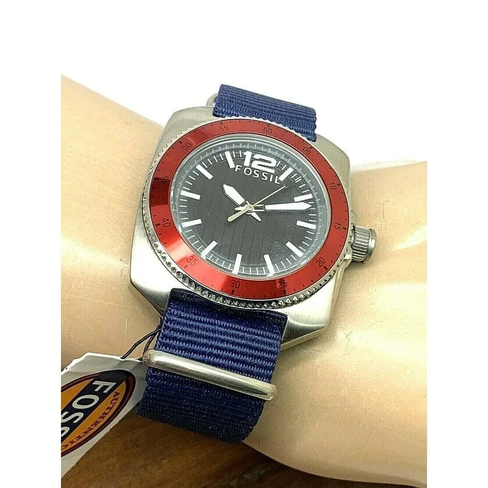Fossil Men's Watch WB1042 Quartz Black Dial 38mm Blue Nylon Strap